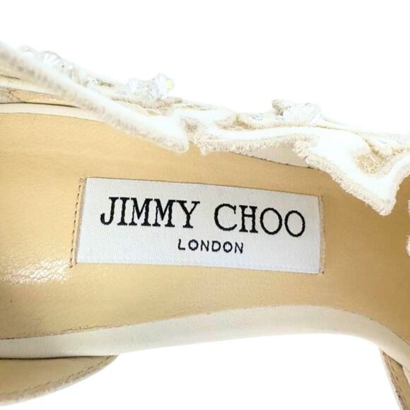 Jimmy Choo White Bridal Heels Strappy Floral Lace Crystal Wedding Pump EU39.5 - Picture 7 of 11